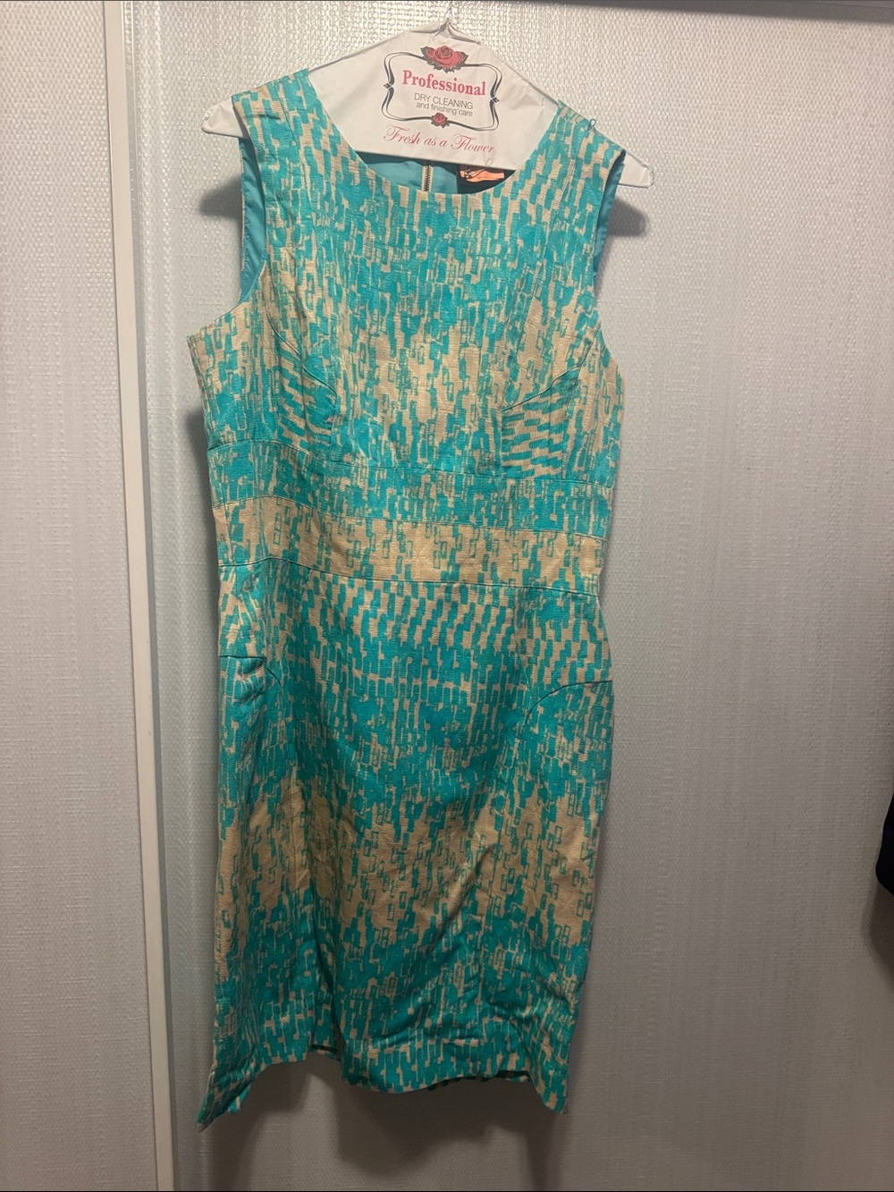 Just...Taylor Turquoise and Cream Sleeveless Dress
